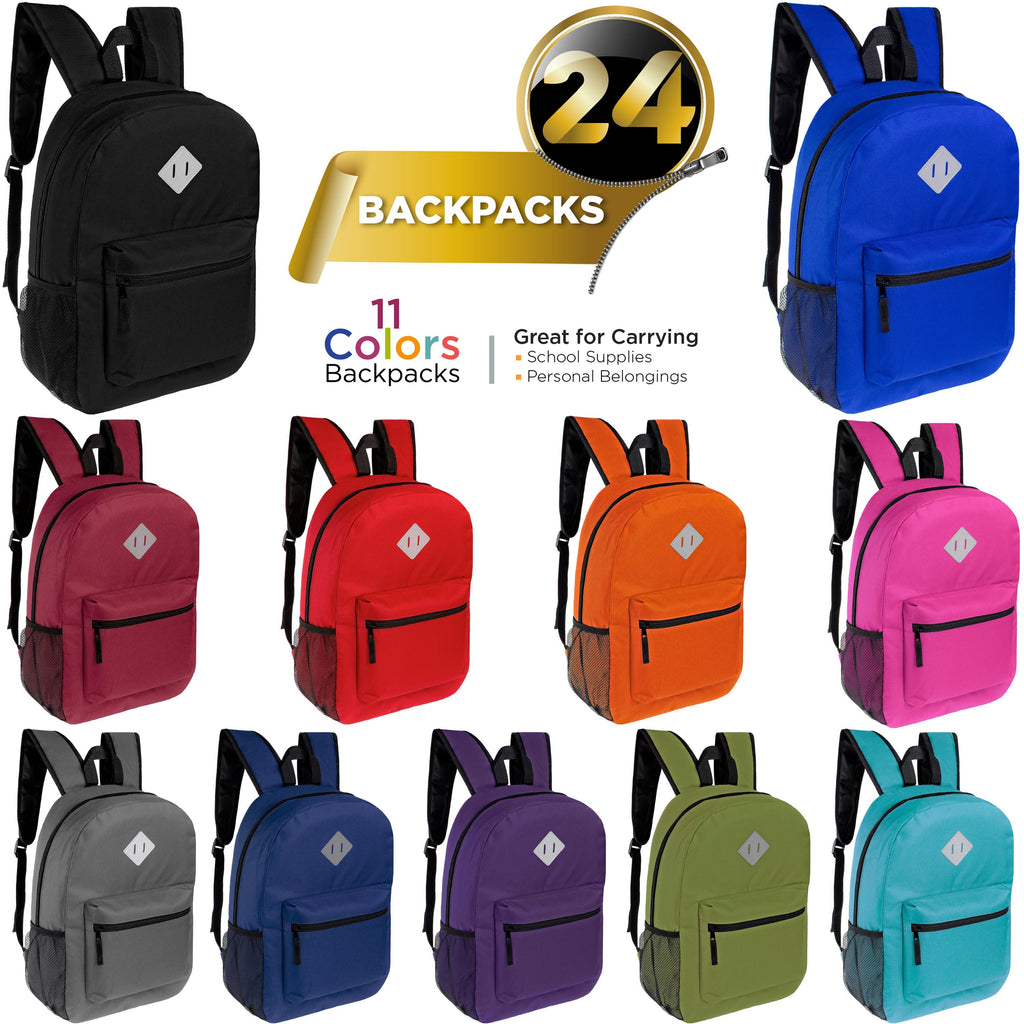 17" Wholesale Diamond Patch Backpack in 11 Colors with a Padded Back - Bulk Case of 24 Bookbags