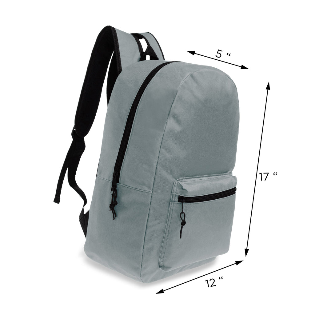 17" Kids Basic Wholesale Backpack in Gray - Bulk Case of 24 Backpacks