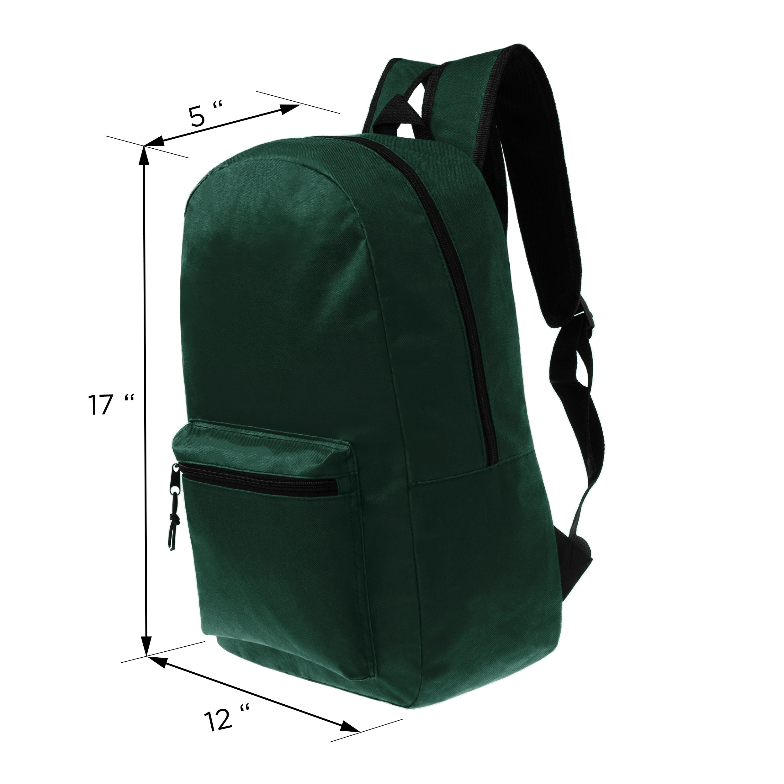 17" Kids Basic Wholesale Backpack in Dark Green- Bulk Case of 24 Backpacks