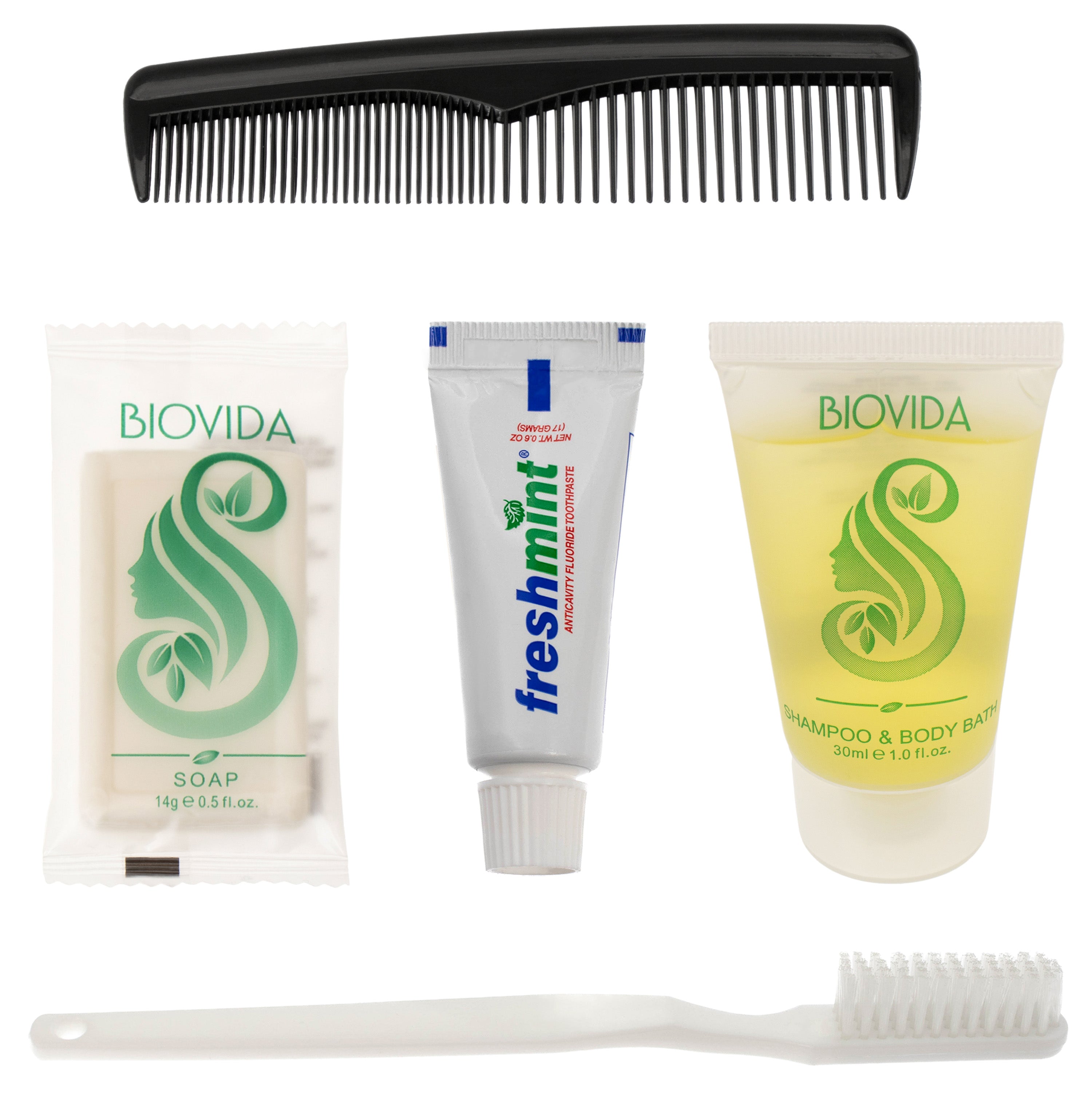 5 Piece Biovida Basic Wholesale Hygiene Kits - Bulk Toiletry Case of 96