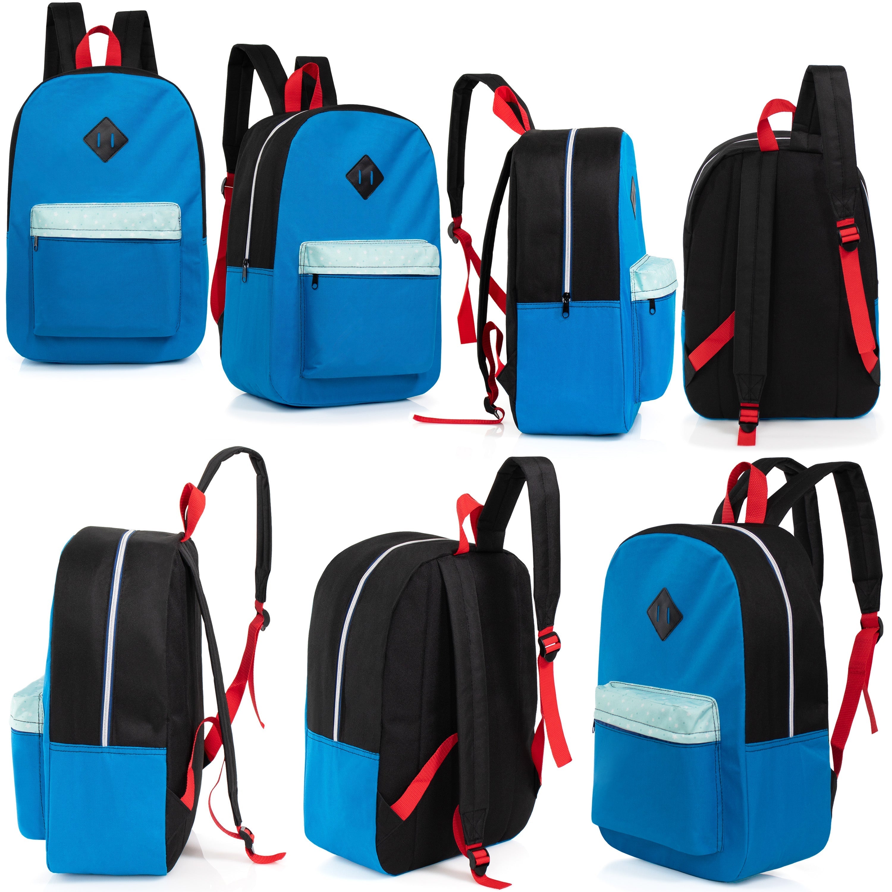 12 Wholesale 17" Padded Backpacks in 8 Random Prints & 12 Bulk School Supply Kits of Your Choice