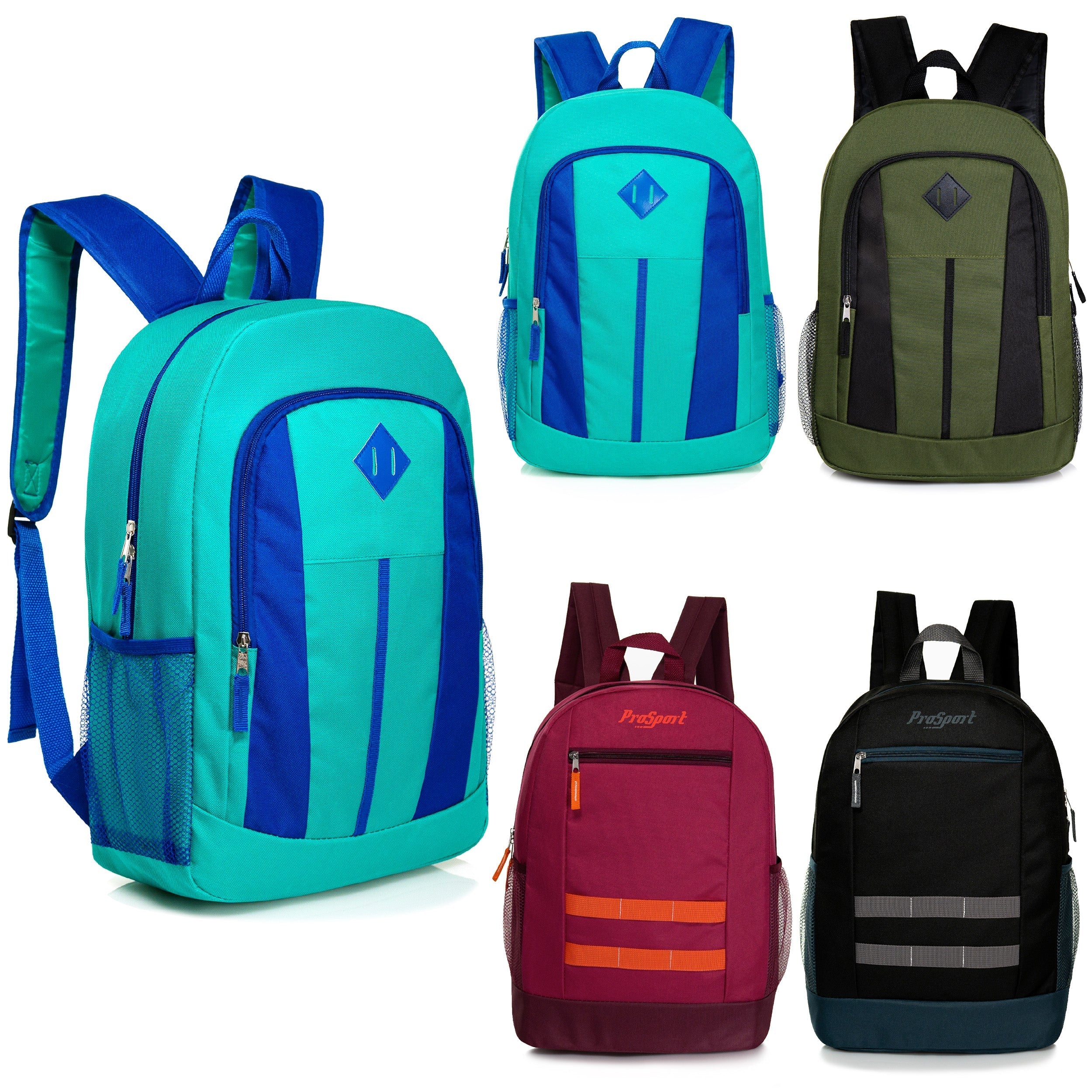 17" Bulk Backpacks for Boys and Girls In 6 Assorted Colors - Wholesale Case Of 24 Backpacks