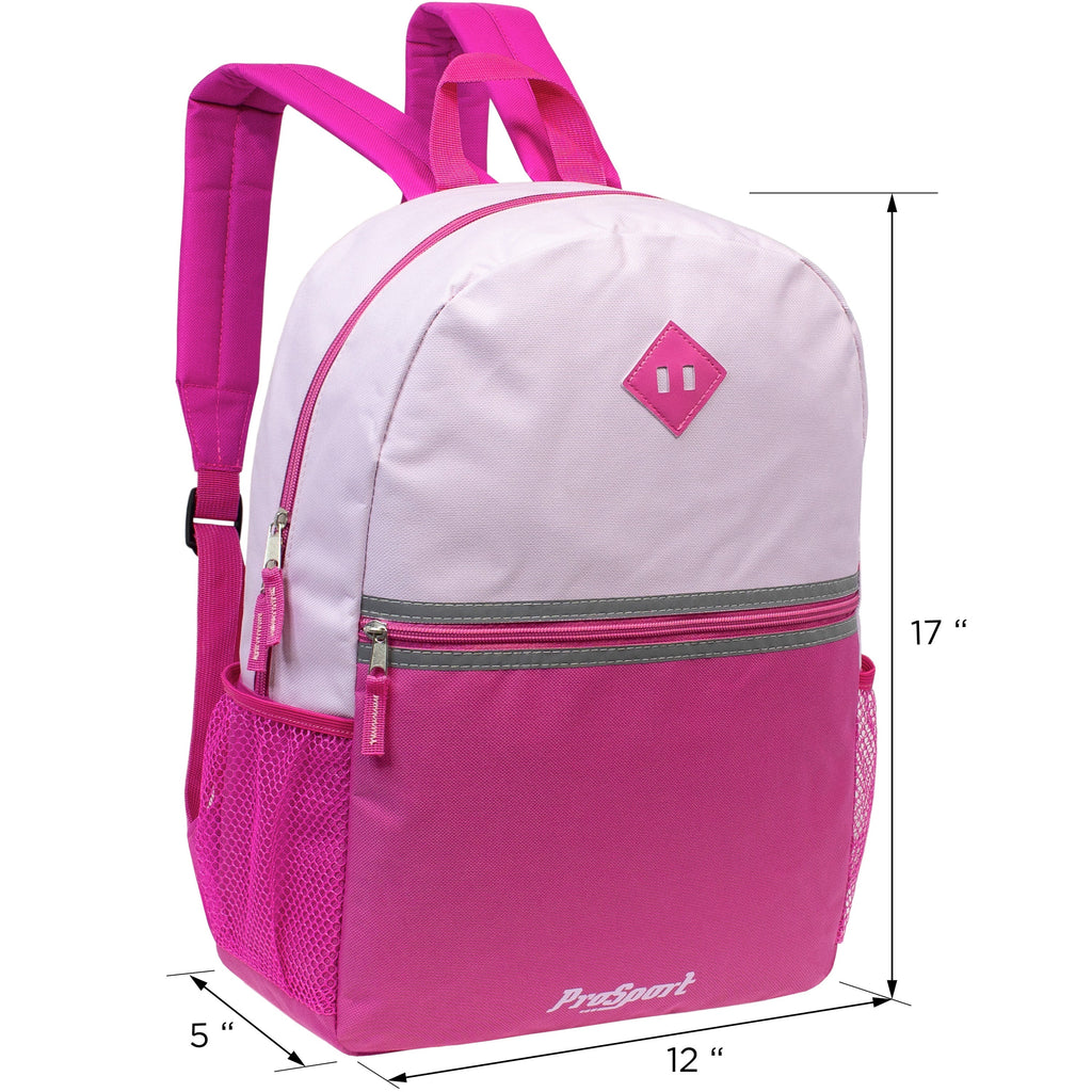 12 Wholesale 17" 2-Tone Backpacks in 4 Colors Combos & 12 Bulk School Supply Kits of Your Choice