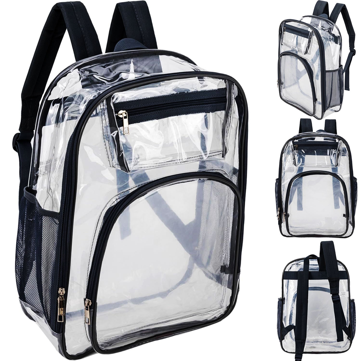 12 Premium 17" Wholesale Clear Backpacks in 8 Colors & 12 Bulk School Supply Kits of Your Choice