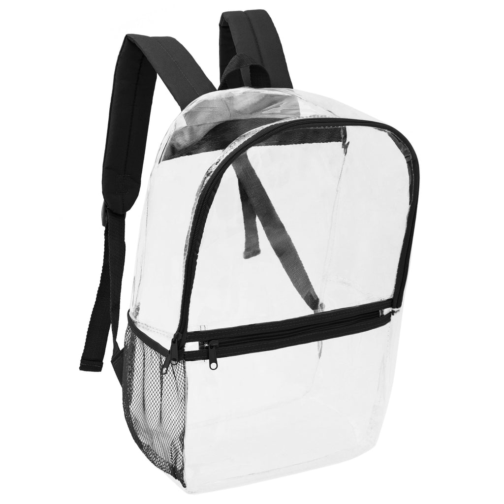 12 Clear 17" Wholesale Backpacks with Black Trim & 12 Bulk School Supply Kits of Your Choice