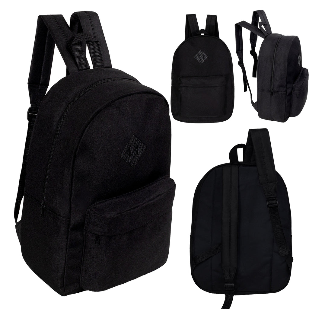 17" Kids Wholesale Backpacks in Black with a Padded Back  - Bulk Case of 24 Bookbags