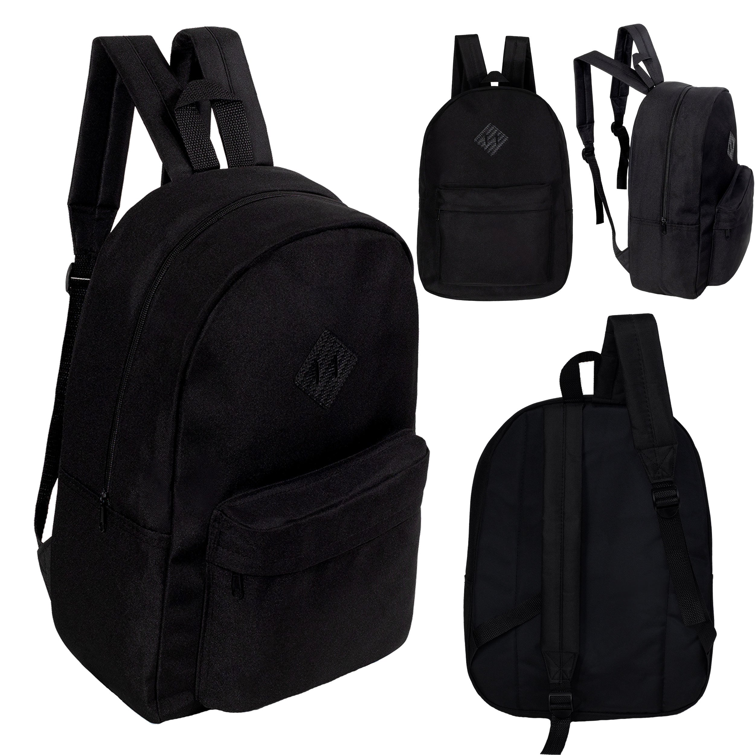 17" Kids Wholesale Backpacks in Black with a Padded Back  - Bulk Case of 24 Bookbags