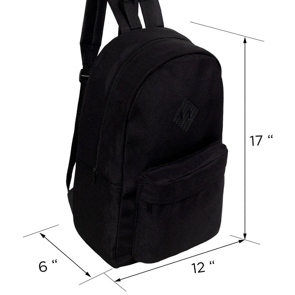 17" Kids Wholesale Backpacks in Black with a Padded Back  - Bulk Case of 24 Bookbags