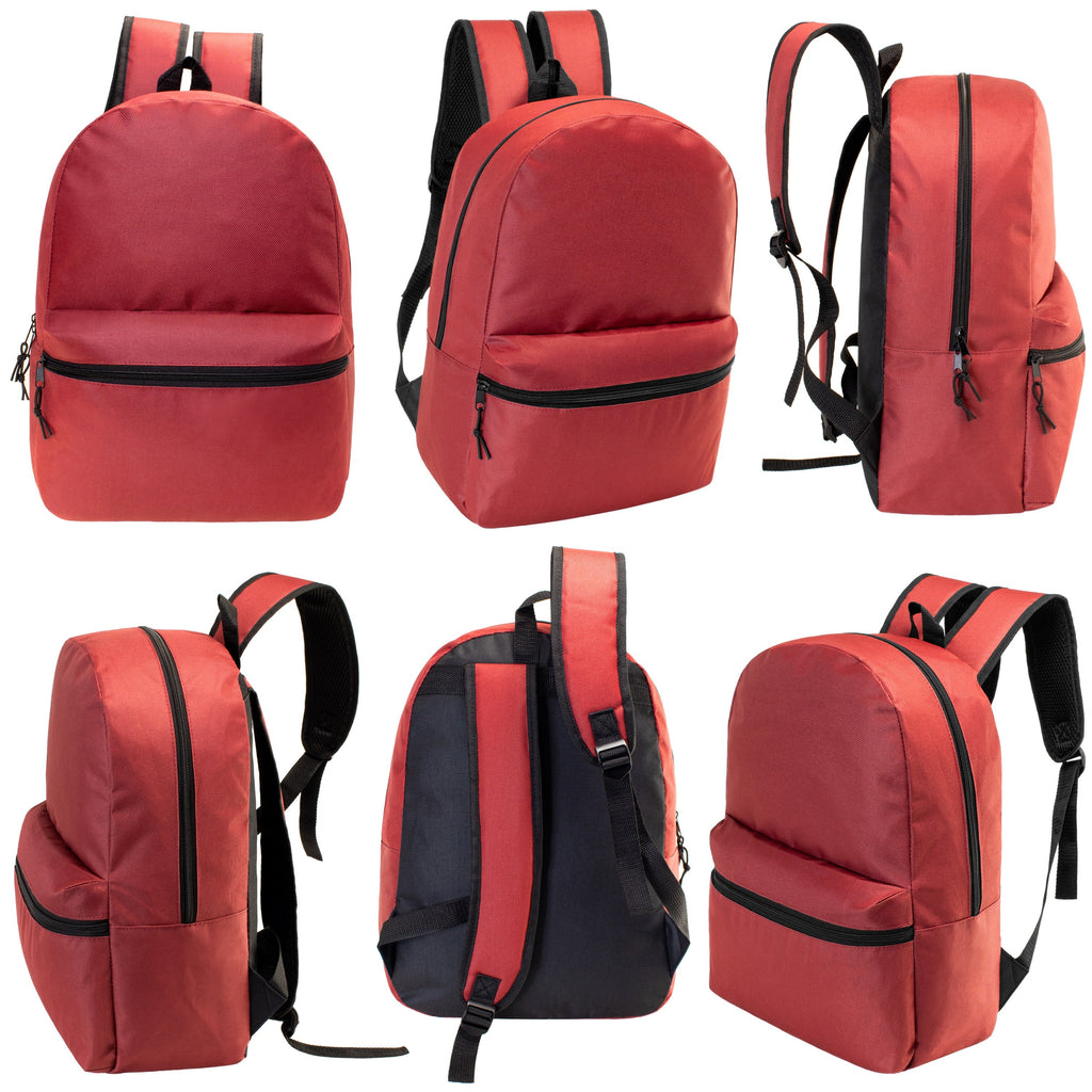 15" Kids Basic Wholesale Backpack in 12 Colors- Bulk Case of 24