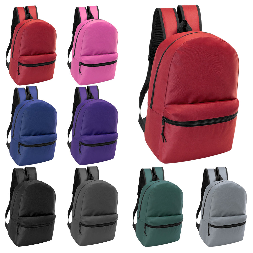 12 Wholesale 17" Basic Wholesale Backpack in 8 Colors & 12 Bulk School Supply Kits of Your Choice