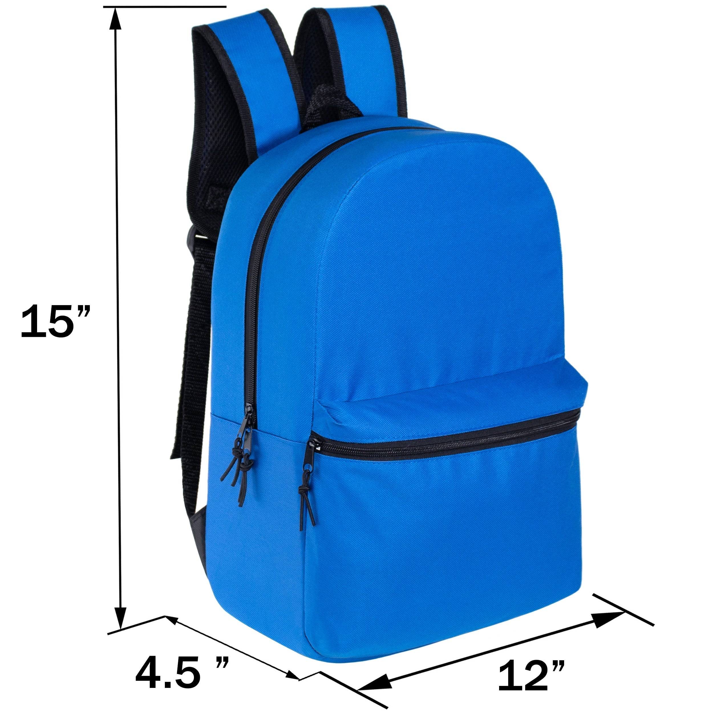 15" Kids Basic Wholesale Backpack in 12 Colors- Bulk Case of 24