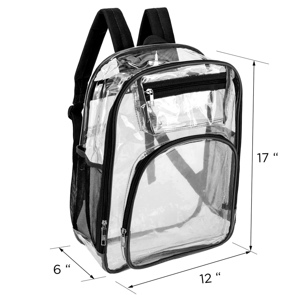 12 Premium 17" Wholesale Clear Backpacks in 8 Colors & 12 Bulk School Supply Kits of Your Choice