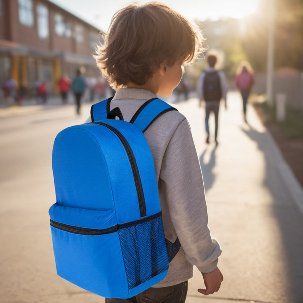 17" Kids Basic Wholesale Backpack in 12 Colors With Side Pocket - Bulk Case of 24 Backpacks