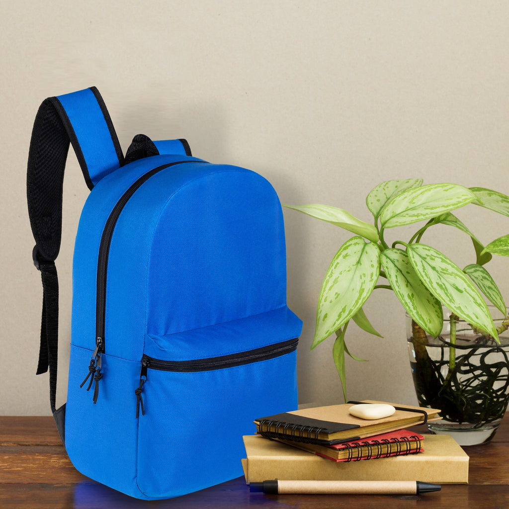 17" Kids Basic Wholesale Backpack in 12 Colors With Side Pocket - Bulk Case of 24 Backpacks