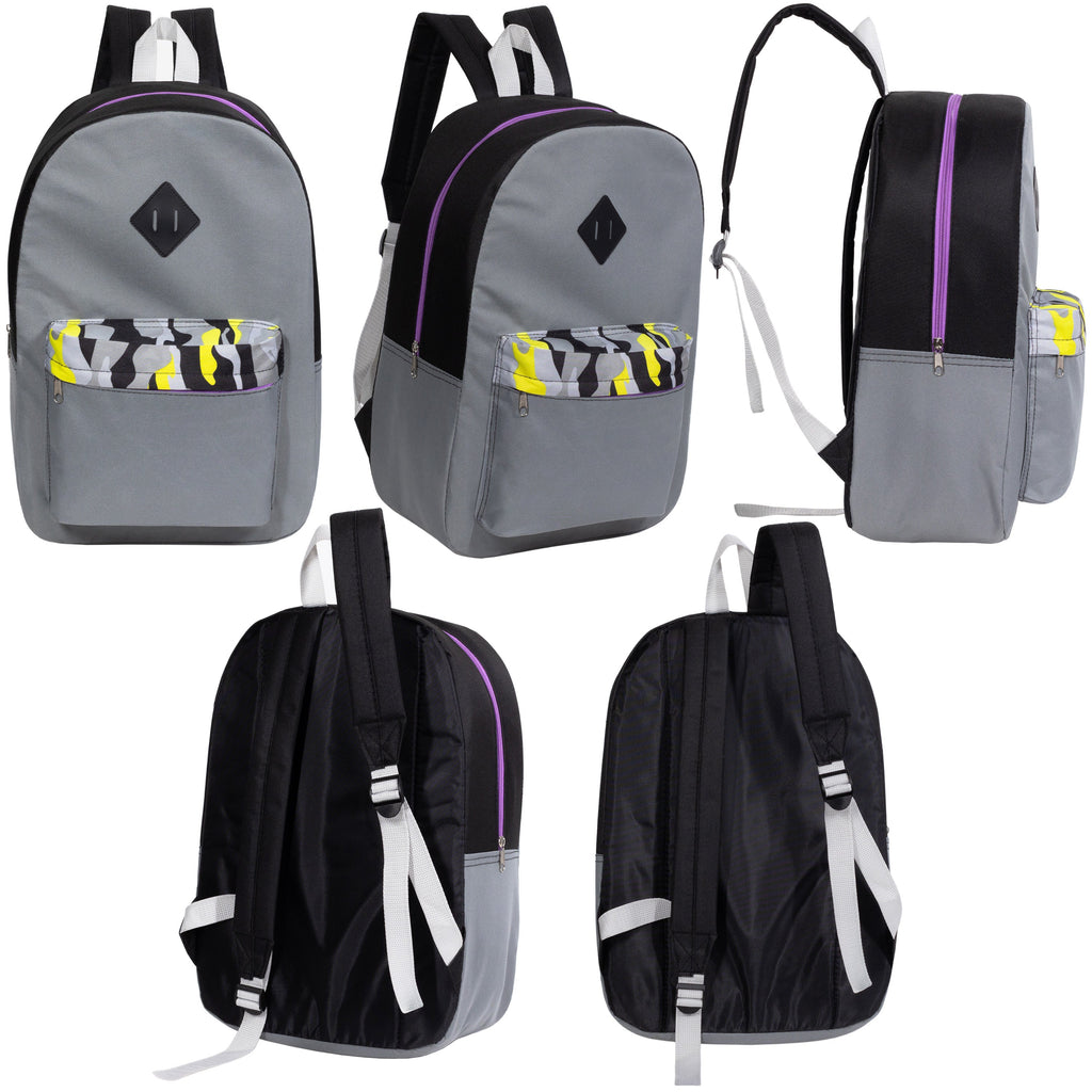 12 Wholesale 17" Padded Backpacks in 3 Random Prints & 12 Bulk School Supply Kits of Your Choice