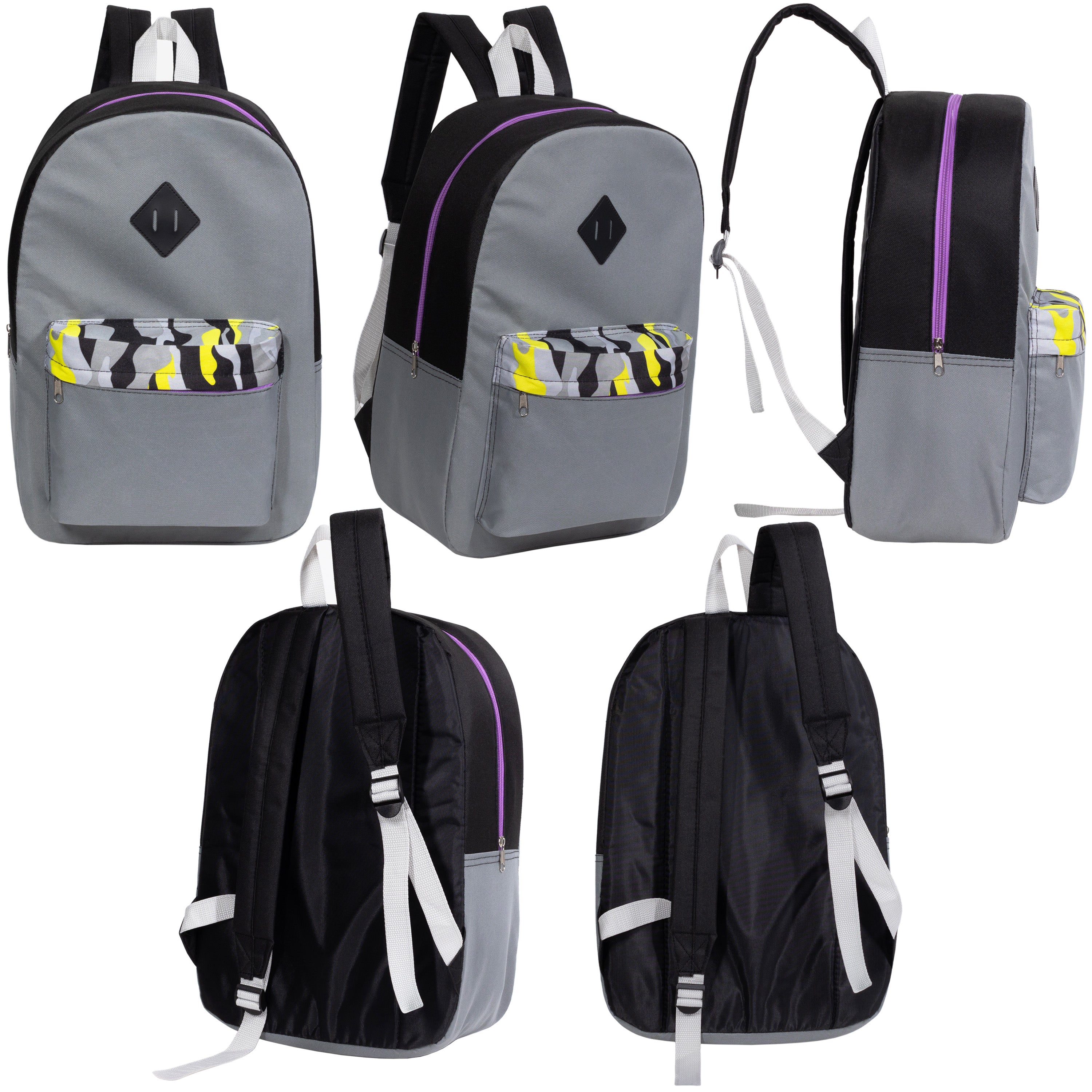 12 Wholesale 17" Padded Backpacks in 3 Random Prints & 12 Bulk School Supply Kits of Your Choice