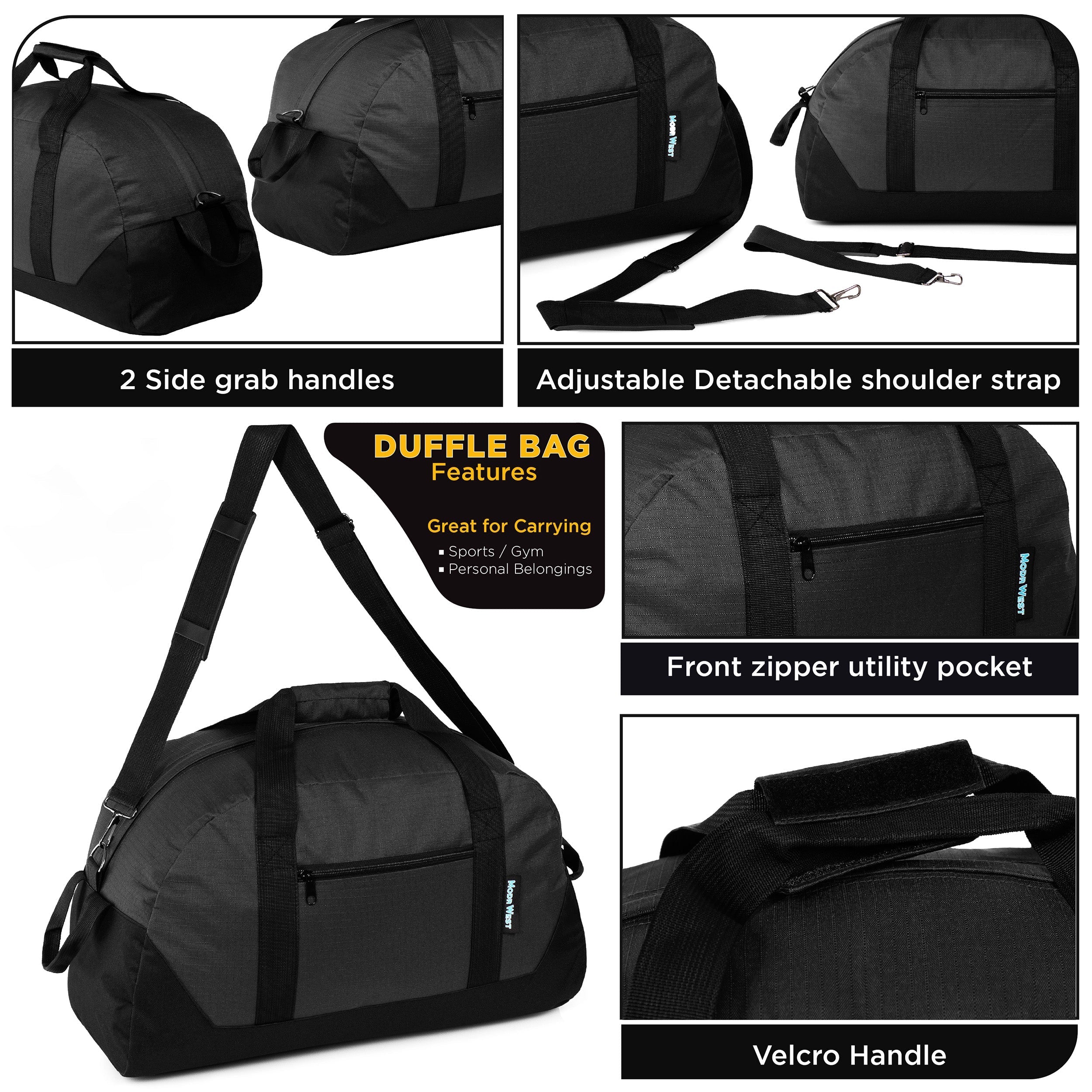 25" Wholesale Black Duffle Bag with a Removable Strap  - Bulk Case of 12 Duffels