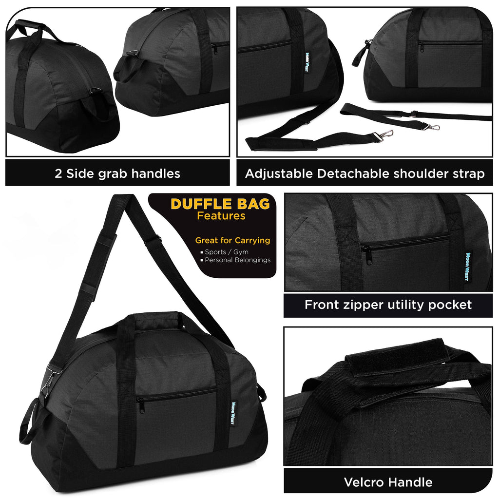 20" Wholesale Duffle Bag in Black with a Removable Strap  - Bulk Case of 24