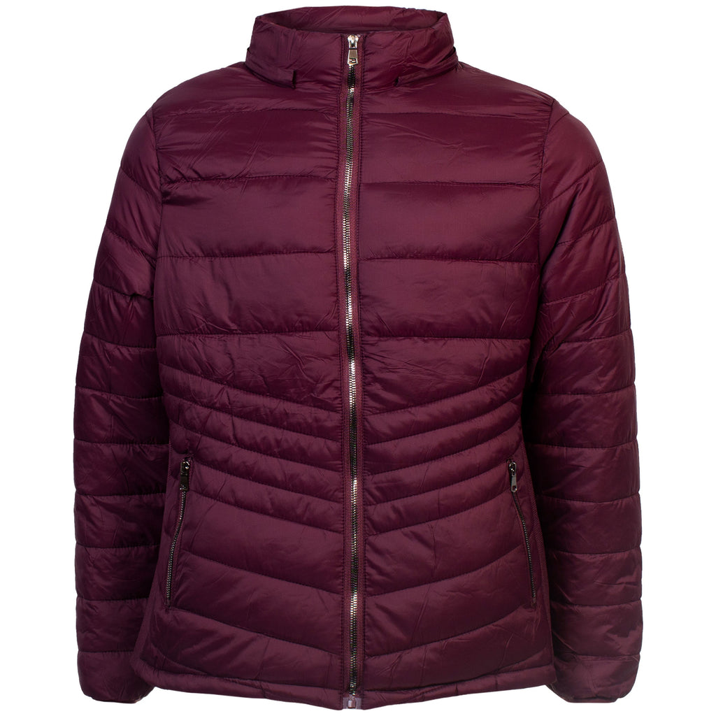Women's Wine Soft Puffer Wholesale Coats in Assorted Plus Sizes - Bulk Case of 12 Jackets