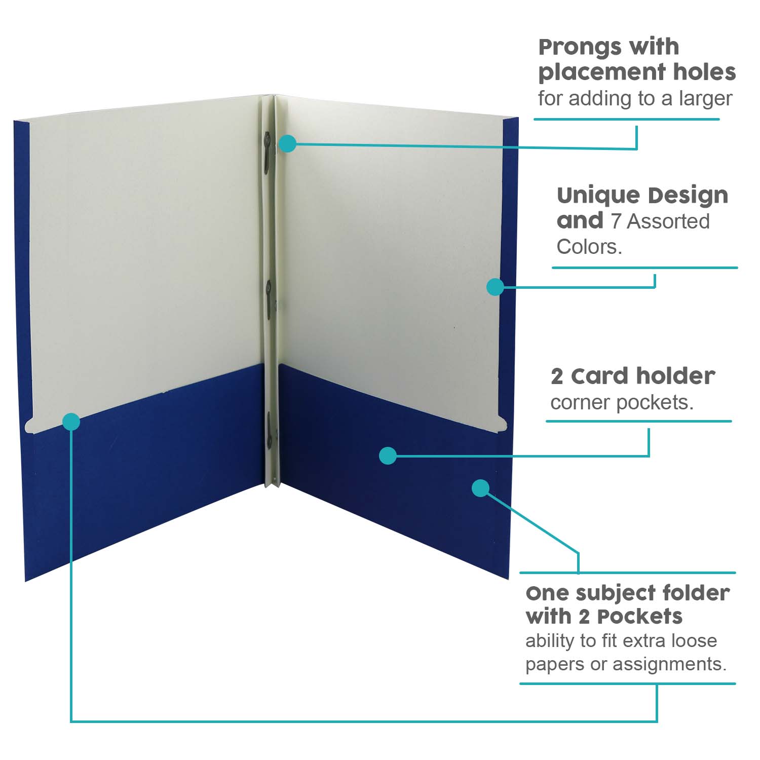 7 Assorted Colored Folders - Bulk School Supplies Wholesale Case of 100-Folders