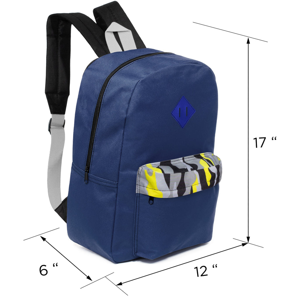 12 Wholesale 17" Padded Backpacks in 5 Random Prints & 12 Bulk School Supply Kits of Your Choice