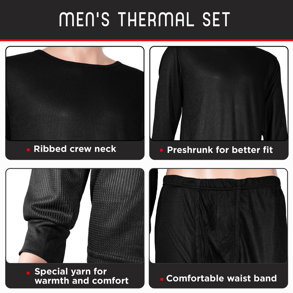 Men's Black Winter Thermal Underwear Set Assorted Sizes - Bulk Case of 24