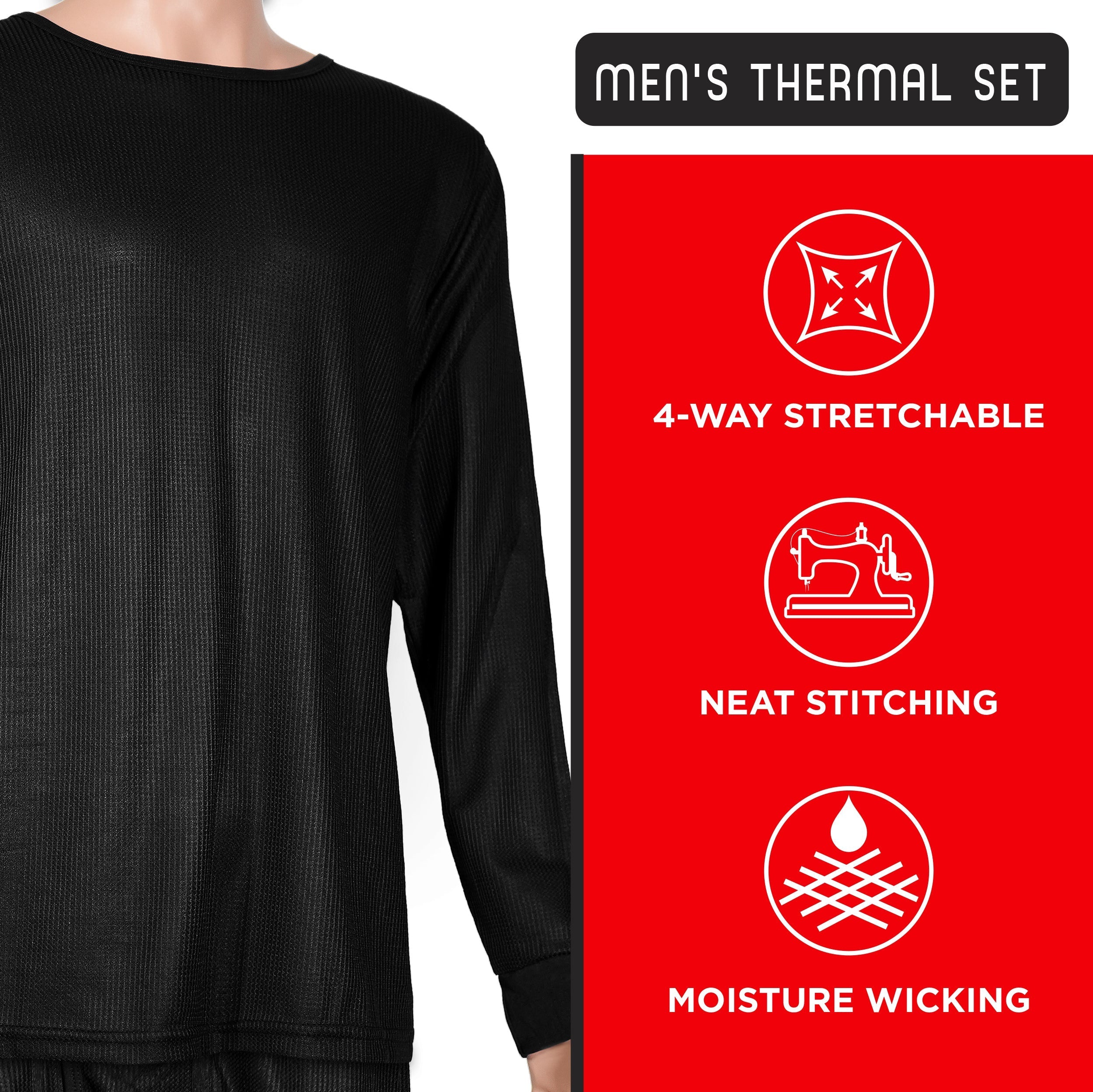 Men's Black Winter Thermal Underwear Set Assorted Sizes - Bulk Case of 24