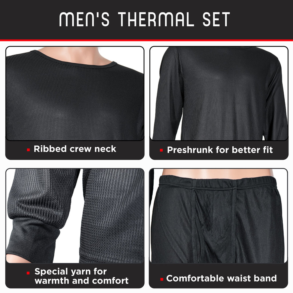 Men's Charcoal Winter Thermal Underwear Set Assorted Sizes - Bulk Case of 24