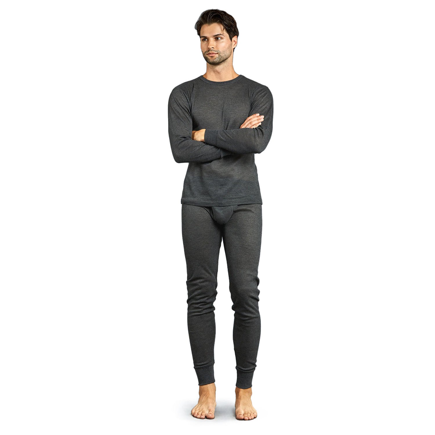 Men's Charcoal Winter Thermal Underwear Set Assorted Sizes - Bulk Case of 24