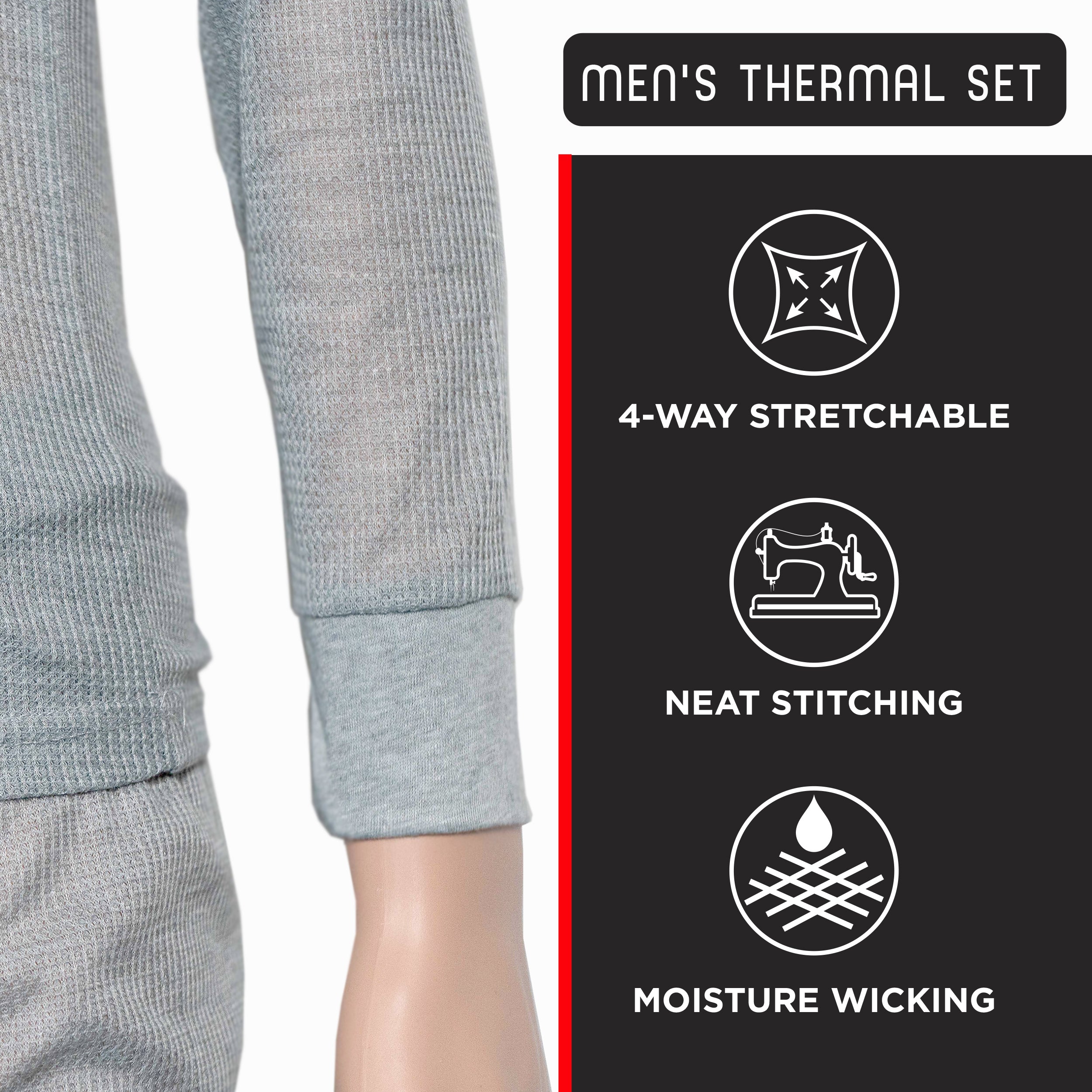 Men's Gray Winter Thermal Underwear Set Assorted Sizes - Bulk Case of 24