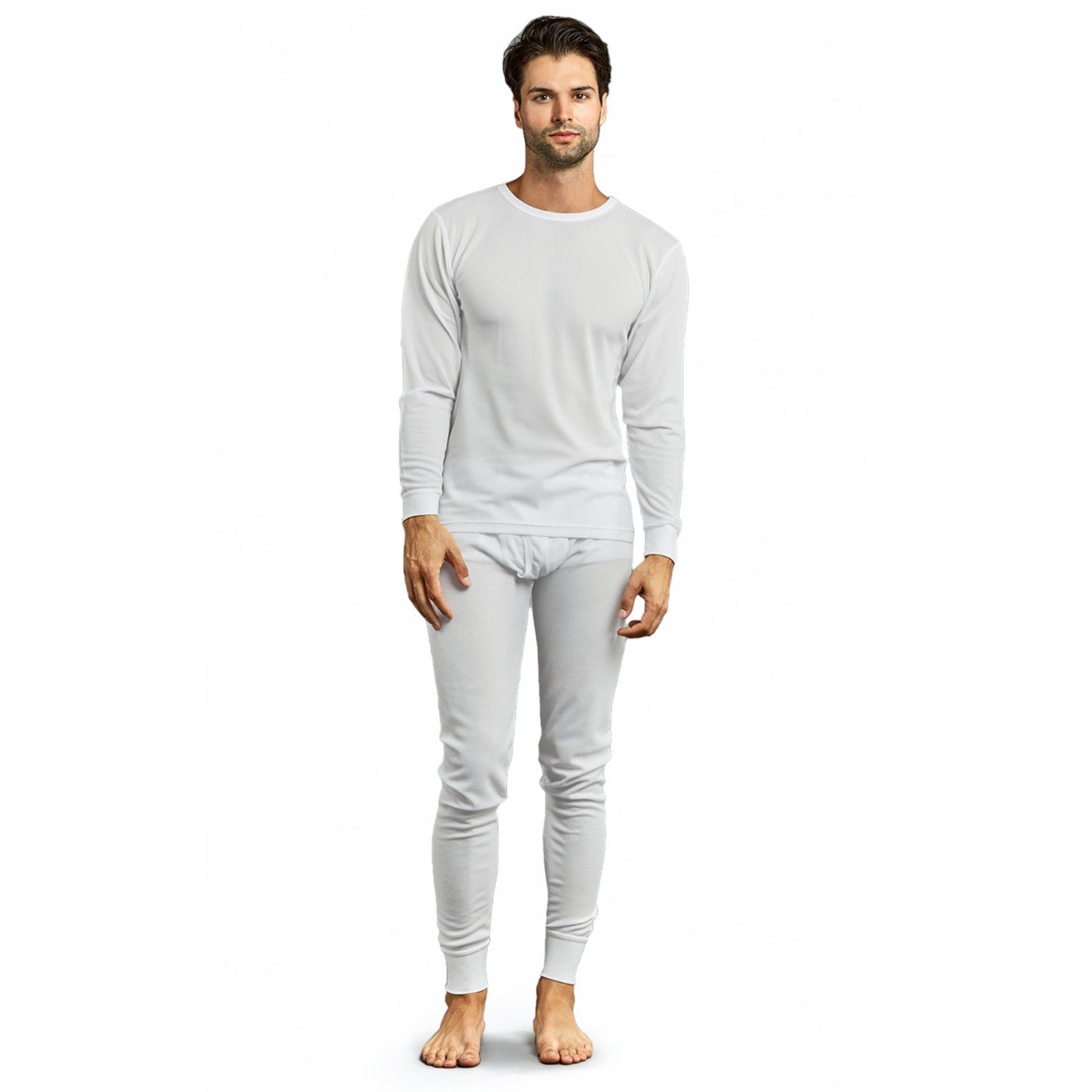 Men's White Winter Thermal Underwear Set Assorted Sizes - Bulk Case of 24