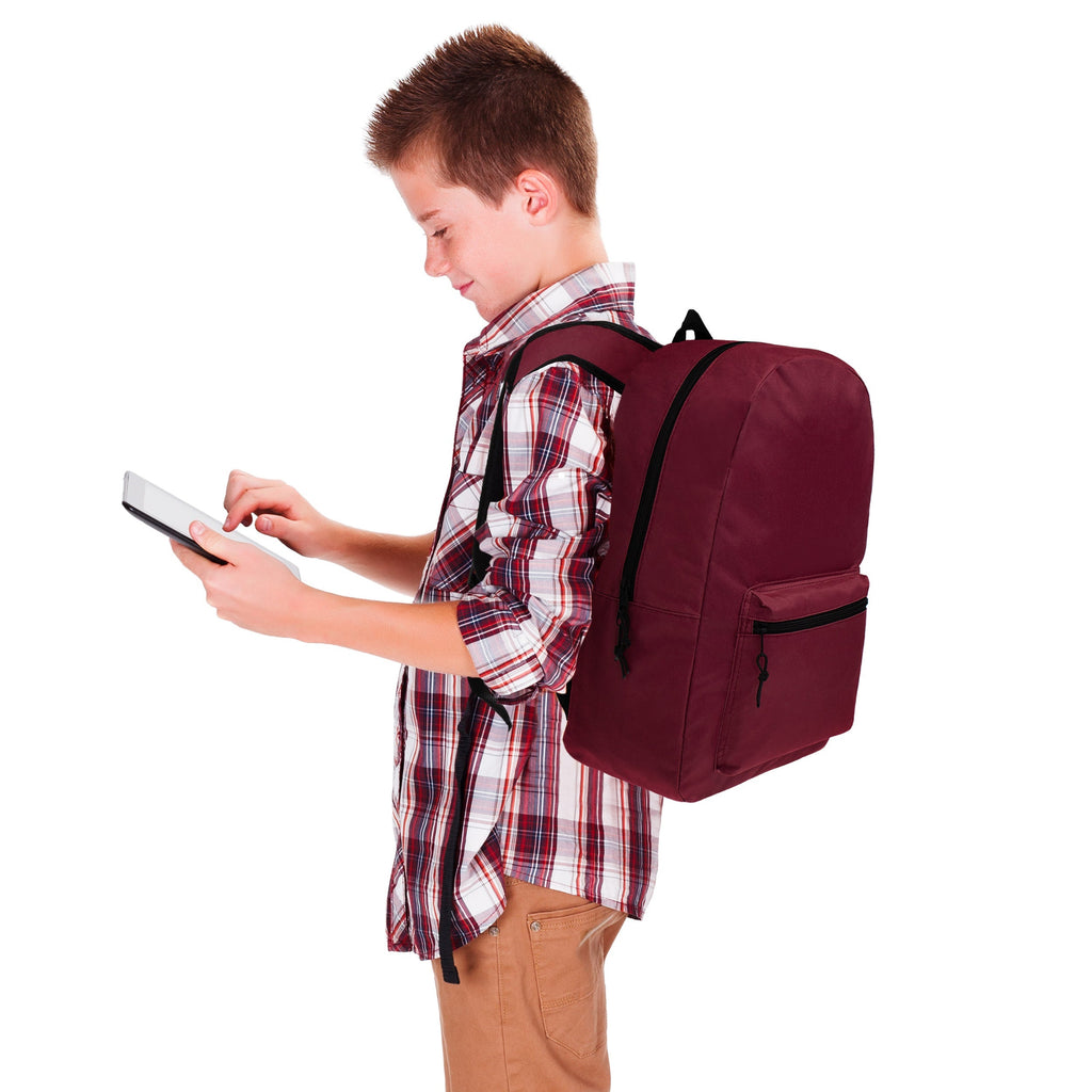 17" Kids Basic Wholesale Backpack in Dark Red - Bulk Case of 24 Backpacks