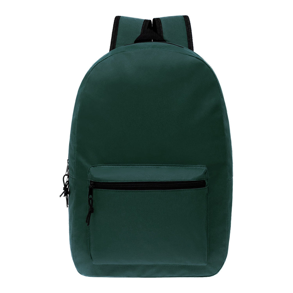 17" Kids Basic Wholesale Backpack in Dark Green- Bulk Case of 24 Backpacks